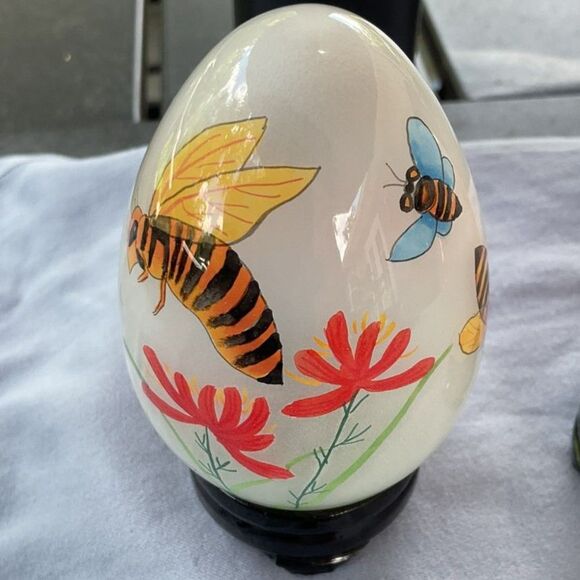 Handblown Reverse Painted Glass Eggs Set of 3 - Picture 3 of 6